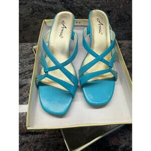 Annie Turquoise and Gold Strappy Sandals | NEW in box | Size 10W